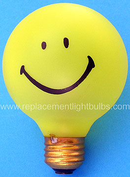 Duro-Lite 4667 15W 120-125V G25 Yellow Globe with Smiley Face E26 Medium Screw Base Light Bulb