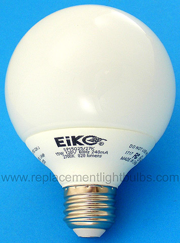 Eiko SP15G25/27K 15W 2700K Energy Saving Light Bulb to Replace 60W Incandescent