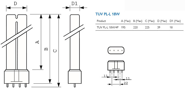 Philips TUV PL-L 18W/4P Germicidal Lamp