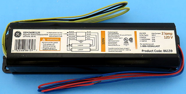 GE GEM240RS120IP 120V 2X F40T12 F40T12/WM F40T10 Fluorescent Lamp Magnetic Ballast