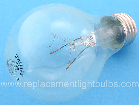 Philips 40A/TF 40W 120V A19 Clear Tough Coated Replacement Light Bulb