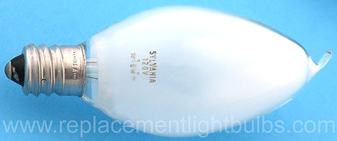 Sylvania 48C9.5C/W/4M/SS 48W 120V White Bent Tip Glass E12 Candelabra Screw Base Light Bulb