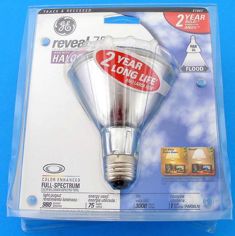 GE 75PAR30L/H/FL25/RVL 75W 120V Reveal Halogen Long Neck Flood Beam Light Bulb