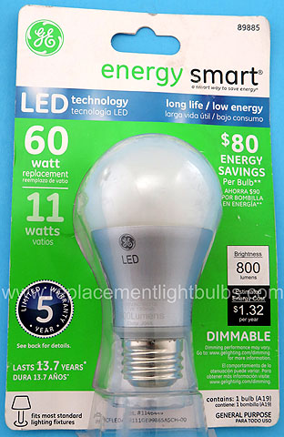 GE LED11DA19V2/827S 11W LED 2700K Dimmable Light Bulb