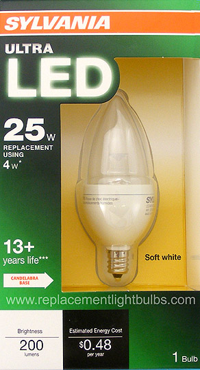 LED4B10C/BLUNT/DIM/827/G2/BL 4W Dimmable Blunt Tip LED Candle E12 2700K, Sylvania Replacement Light Bulb