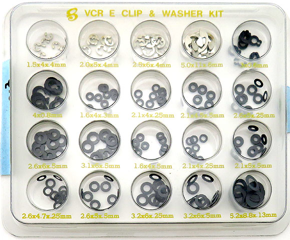 PRB EWK200 E-Clip, SG E-Clips, Split and Flat Washer VCR Kit